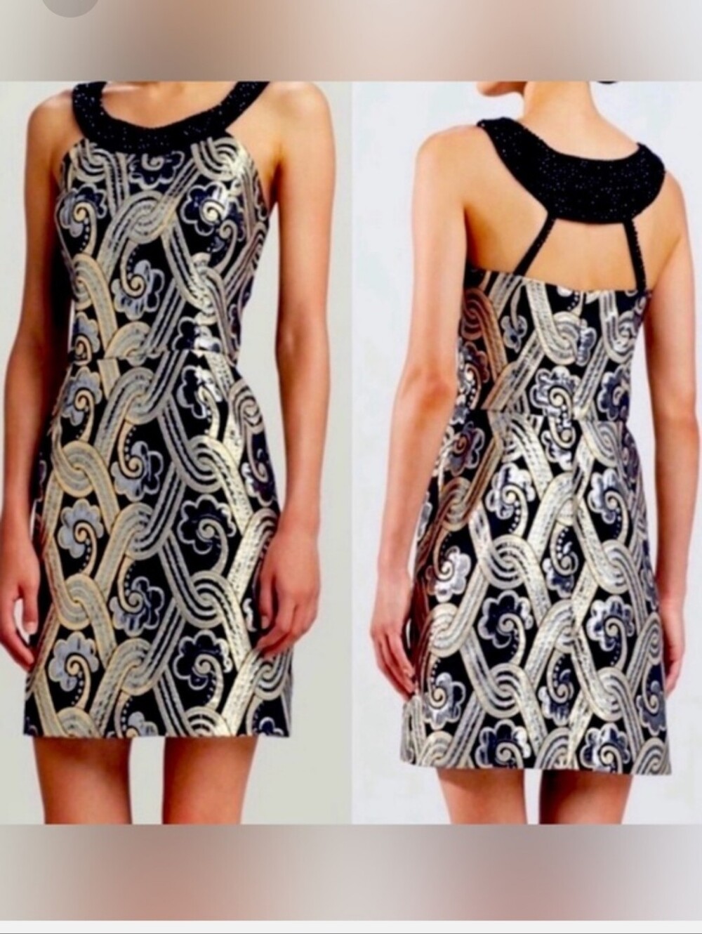 Lilly Pulitzer Sydney Brocade Halter Dress In Gold & Silver Size 6